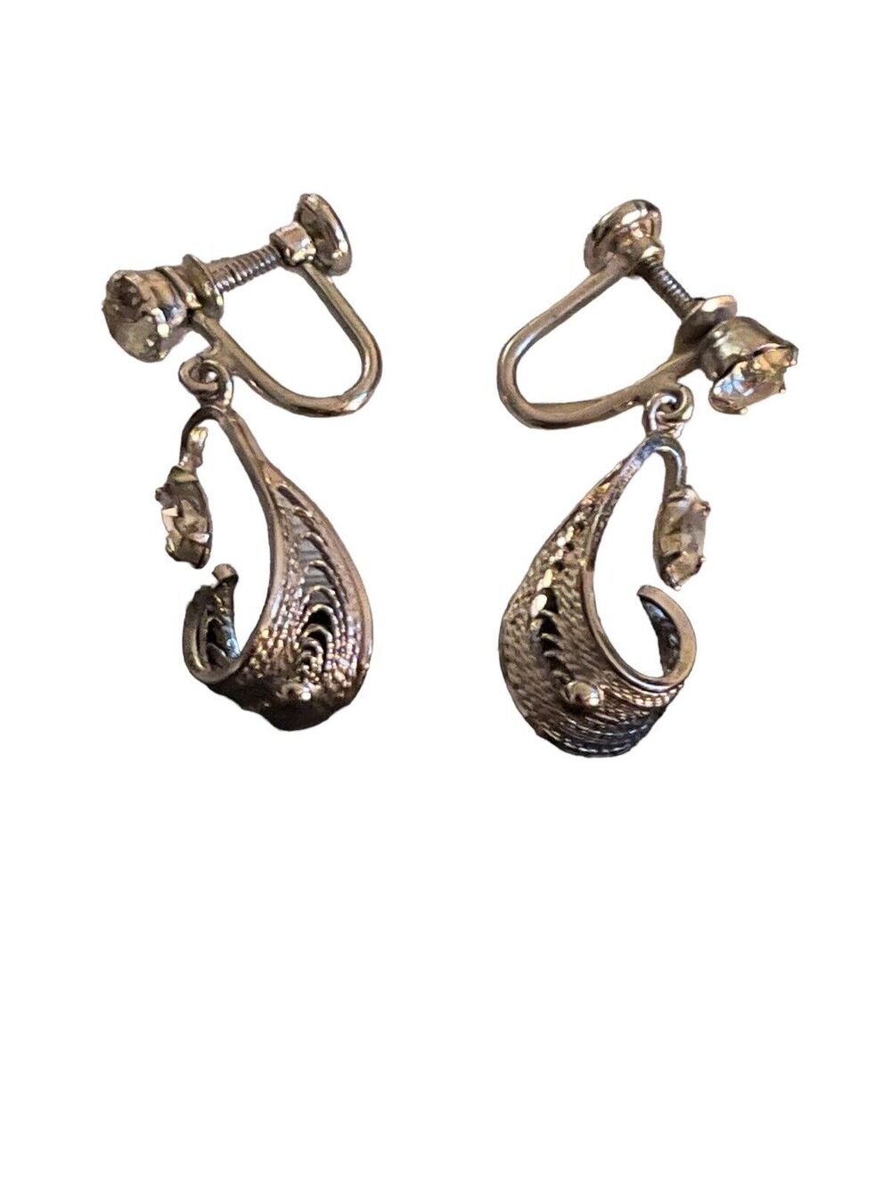 Vintage Carl Art Company Earrings Screw Back Sterling Silver Tear Drop